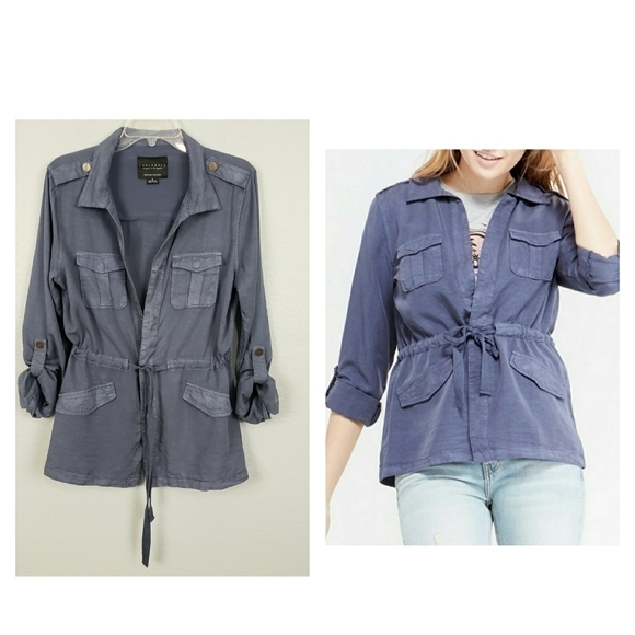 Women's Sanctuary Tie Waist Utility Jacket Sz M Blue Shacket Lagenlook Gorpcore - Picture 1 of 8
